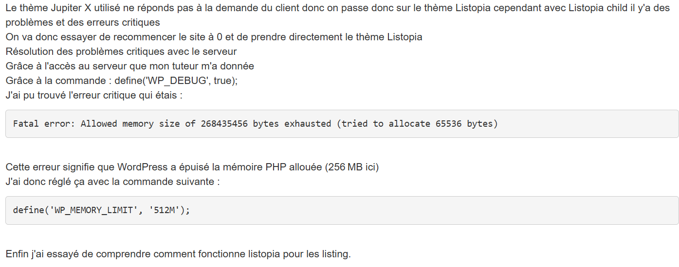 Capture de maintenance corrective sur WordPress