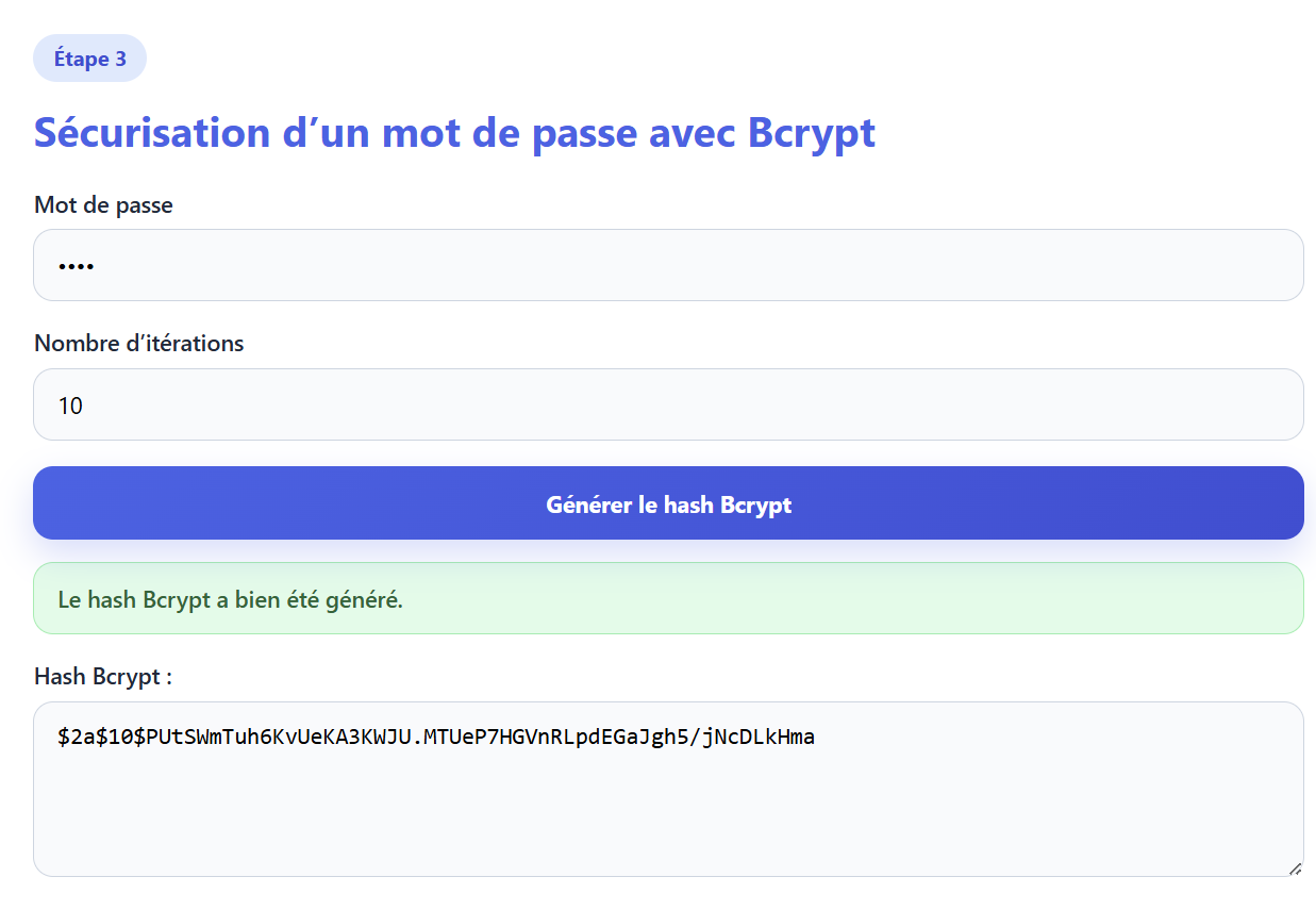 Génération du hash Bcrypt
