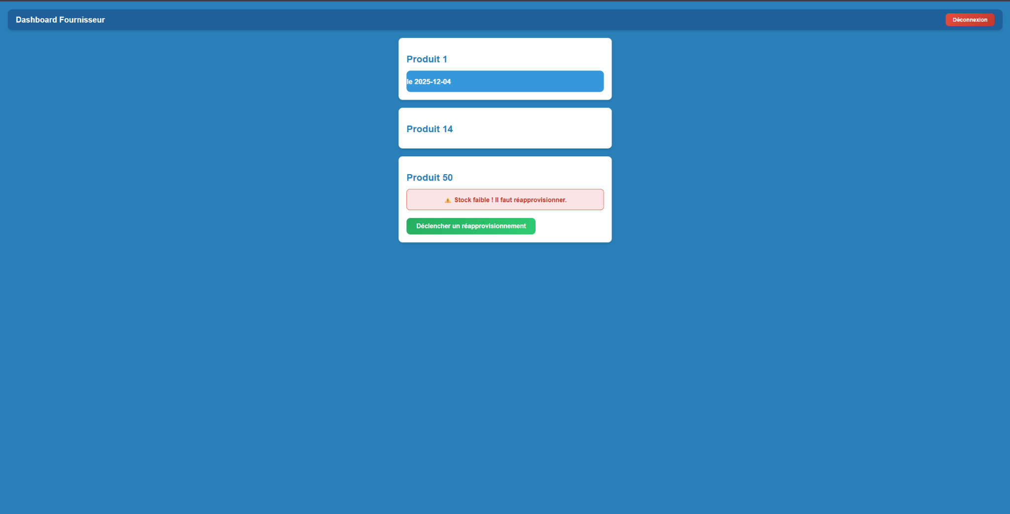 Dashboard fournisseur