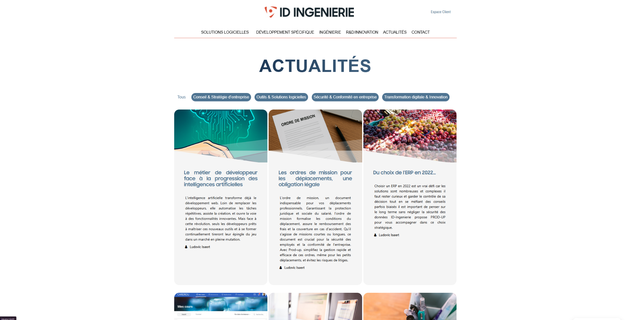 Page actualités du site ID Ingénierie